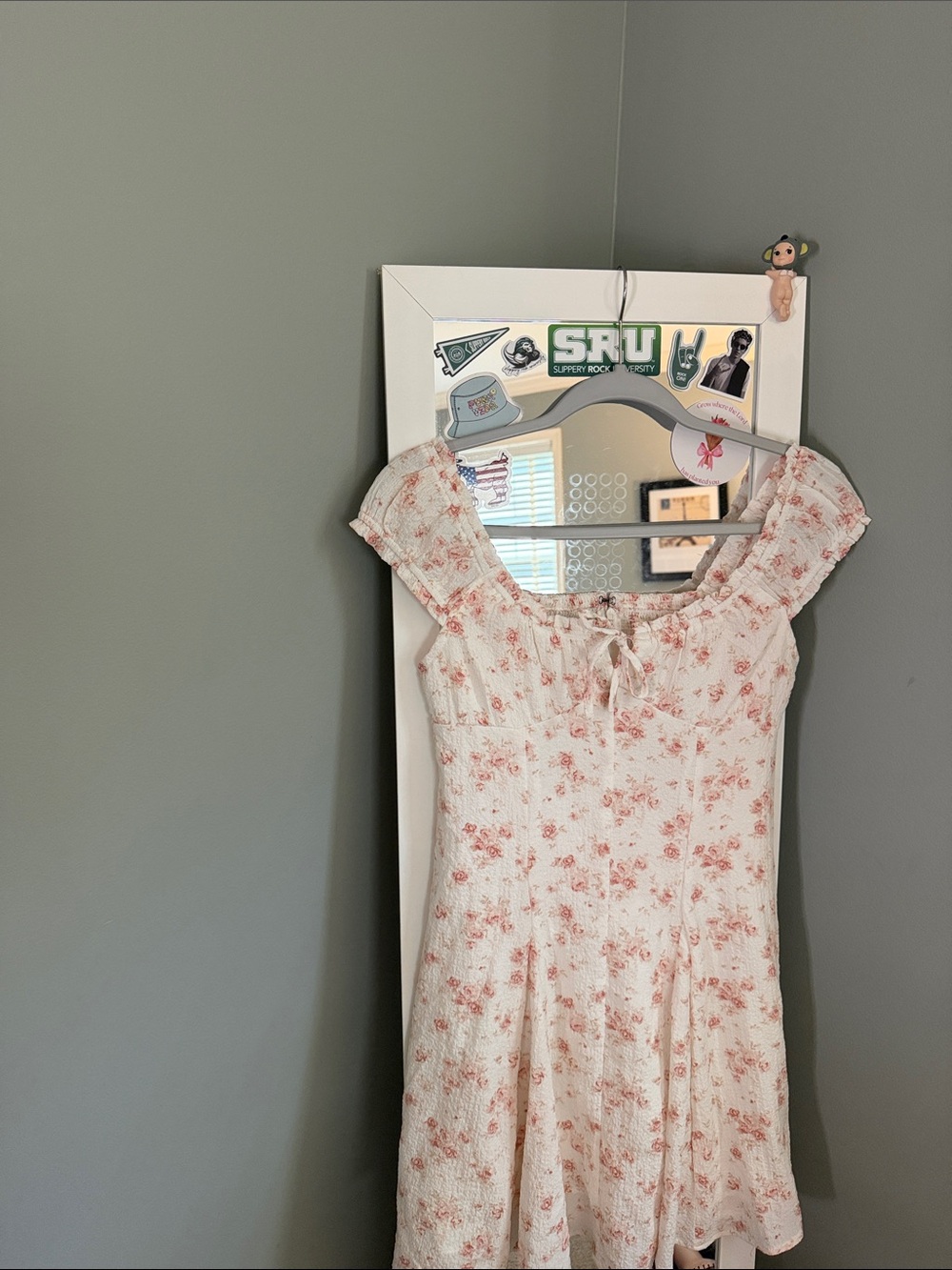 Cream Floral Tie-Front Casual Dress - Pink Print